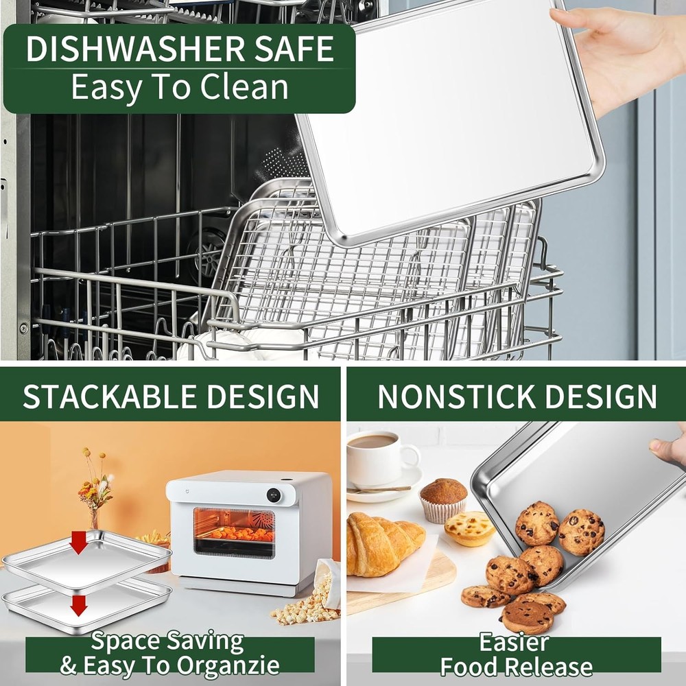 Baking Sheet & Cooling Rack Set 2 Baking Pans 2 Baking Racks Stainless Steel