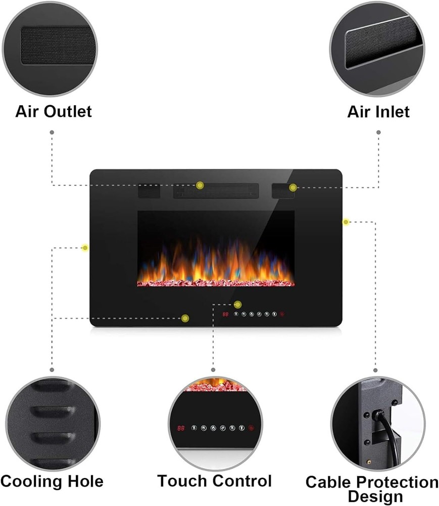 30 inch Electric Fireplace Inserts,in-Wall Recessed & Wall Mounted,Remote &Timer