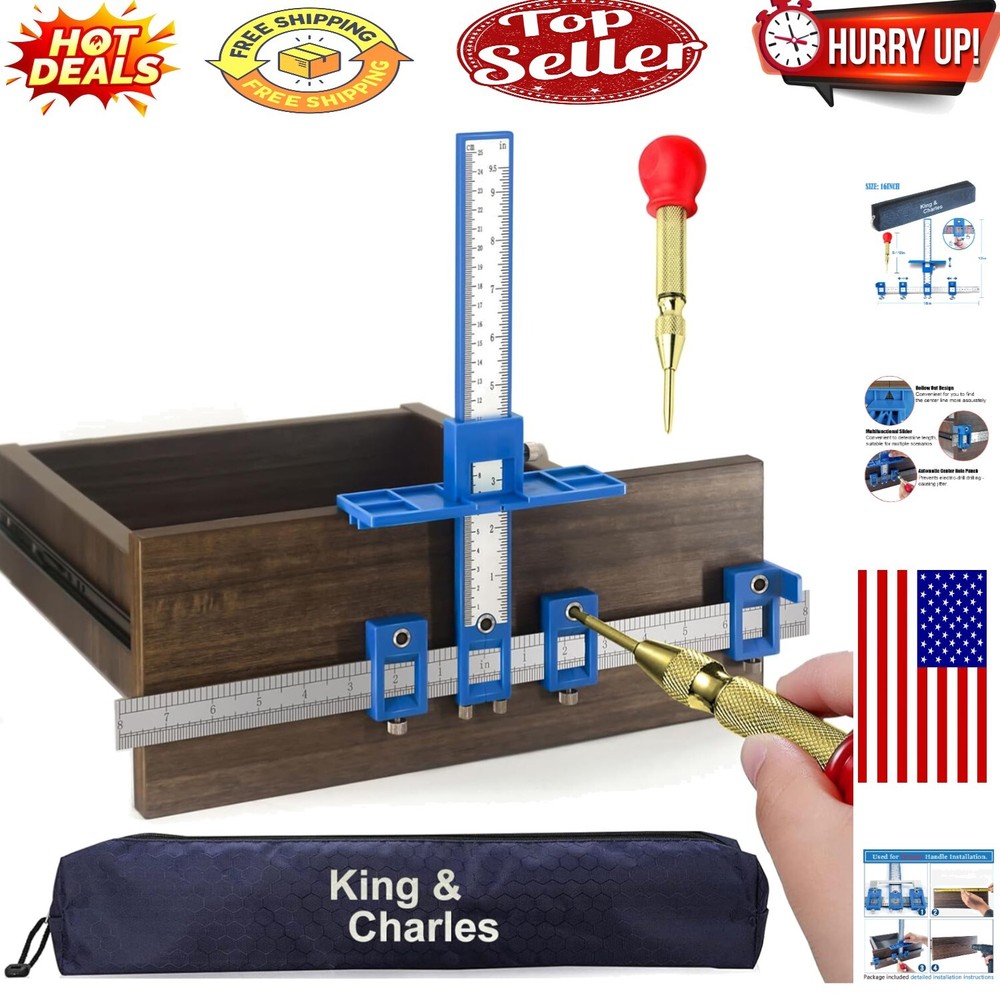 Precision Cabinet Hardware Jig with Automatic Center Punch - Versatile Tool