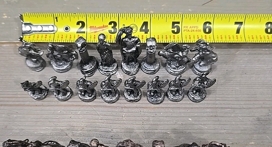 Solid Cast Metal Roman Chess Pieces - Complete 32pc Set - Elephant Rooks