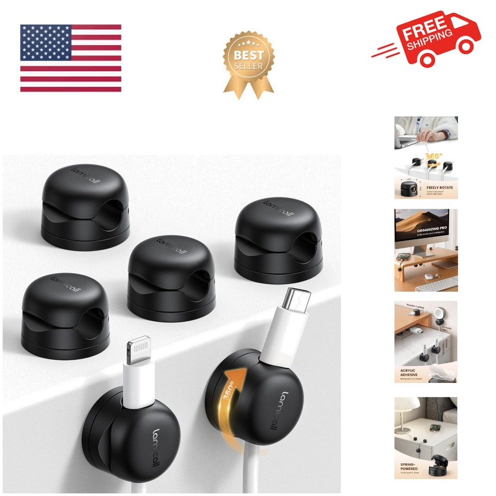 6Pack Rotatable Cord Organizer, Spring Cable Clips - [1s Lock] Cord Holder, D...