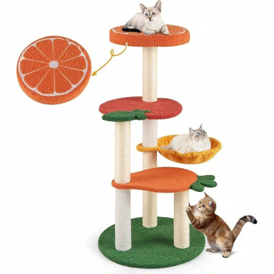 Fruit Cat Tree Multi-Level Cute Tower Sisal Scratching Posts Padded Top Perch