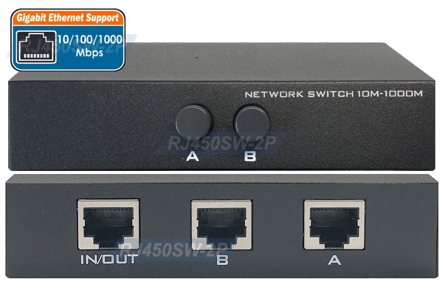 2-Way RJ45 Ethernet Network Selector With A/B Push Button Switching 1000 Mbps