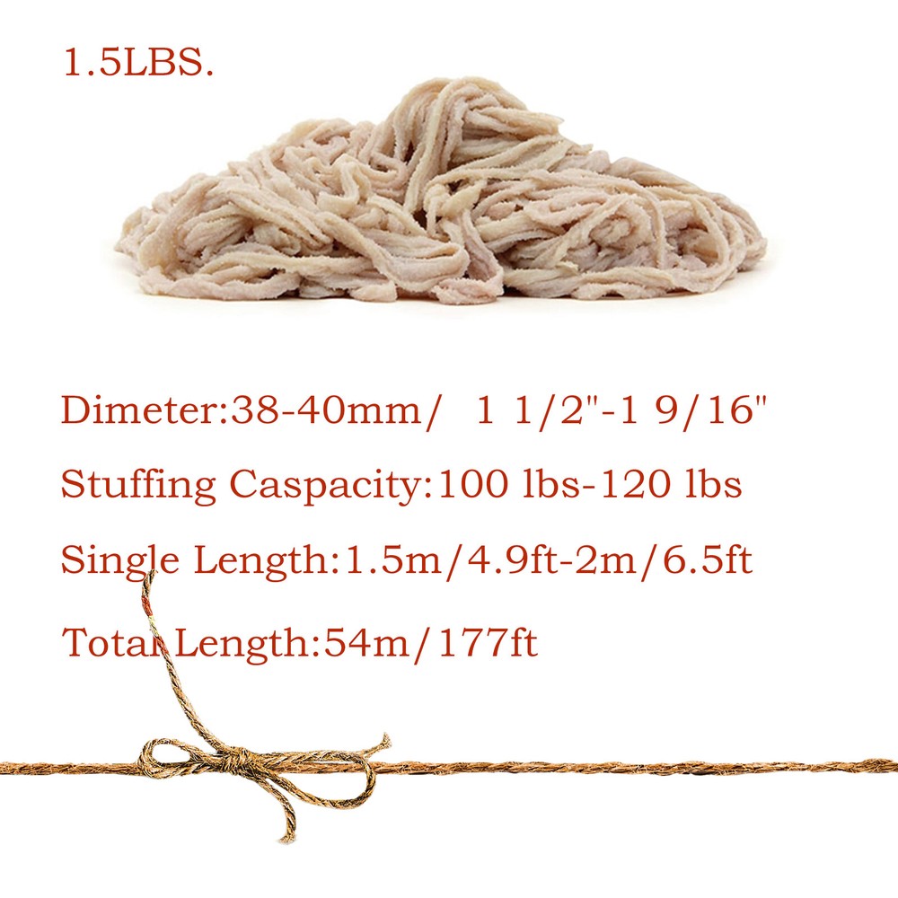 Natural Edible Sausage Casing for Home Sausage Making, Diameter 1.5"