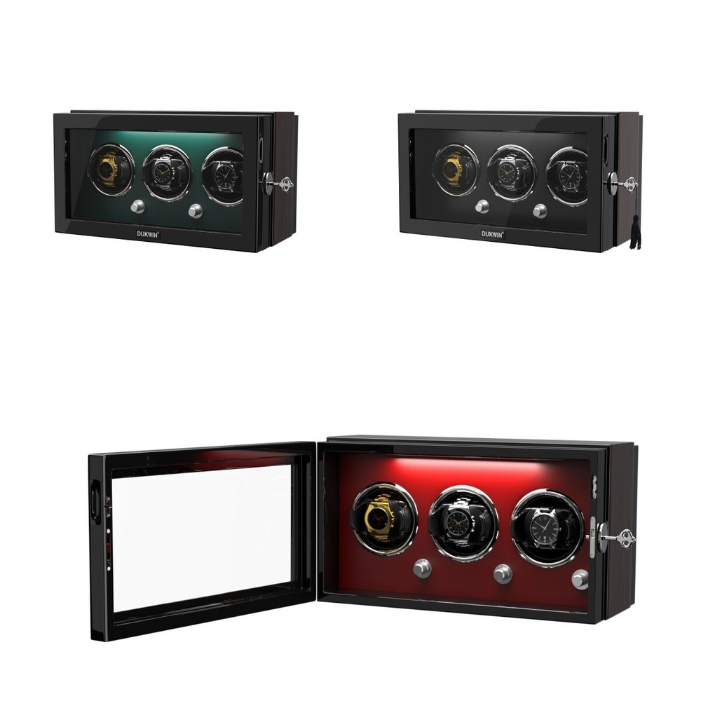 Automatic 3 Watch Winder Box LED Light Display Case Box with Lock Multicolor New