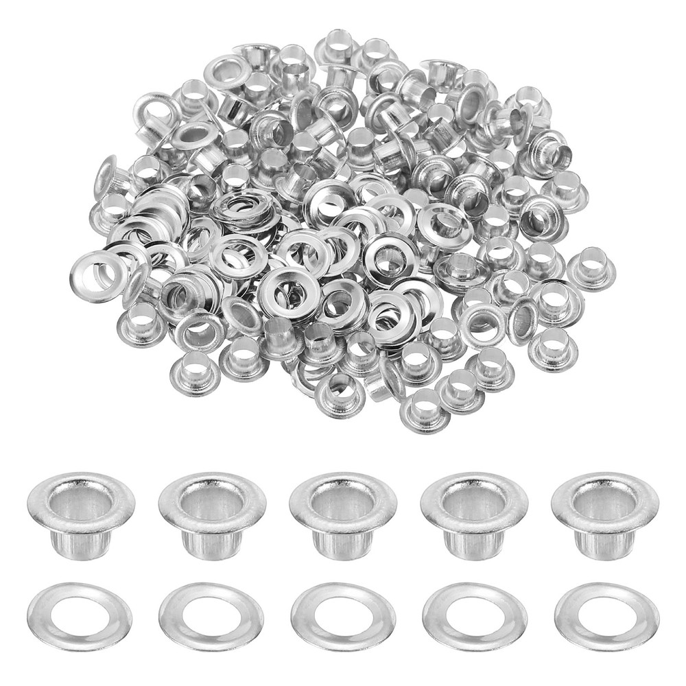 100 Sets Grommets Eyelets, 3mm Brass Self Backing Eyelets, Silver Tone