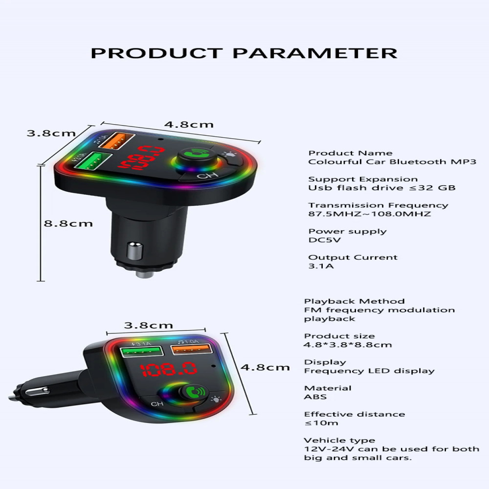 Car Wireless Bluetooth5.3 FM Transmitter MP3 Player USB Car Fast Charger Adapter