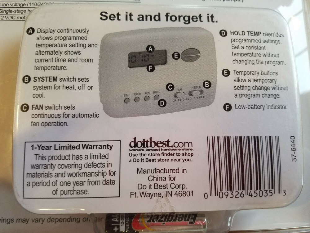 PROGRAMMABLE THERMOSTAT Digital Weekday/Weekend programs Do It 474045 NEW!