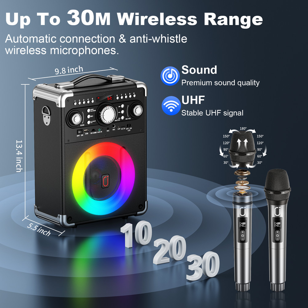 Karaoke Machine with 3 Wireless Mics,Bluetooth Speaker,RGB Light,Digital Display