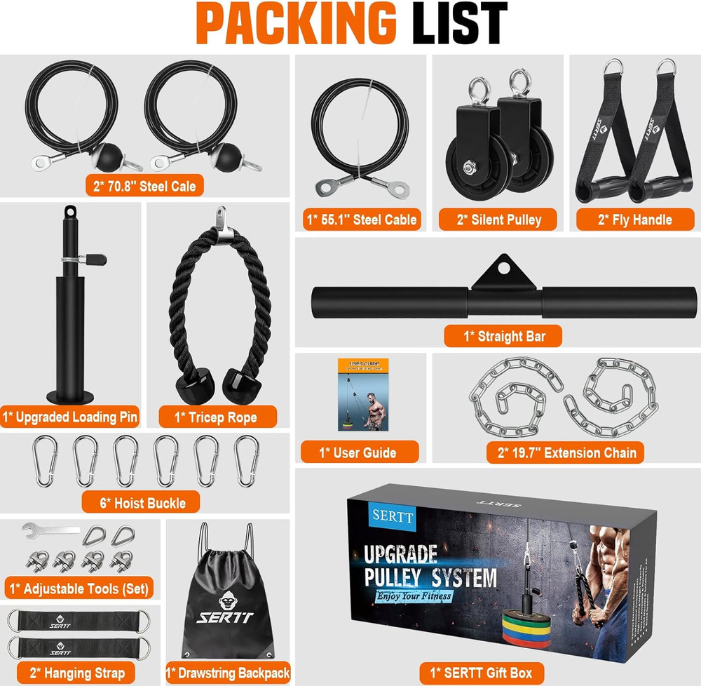 Weight Cable Pulley System Gym, Upgraded Cable Pulley Attachments for LAT Pull D