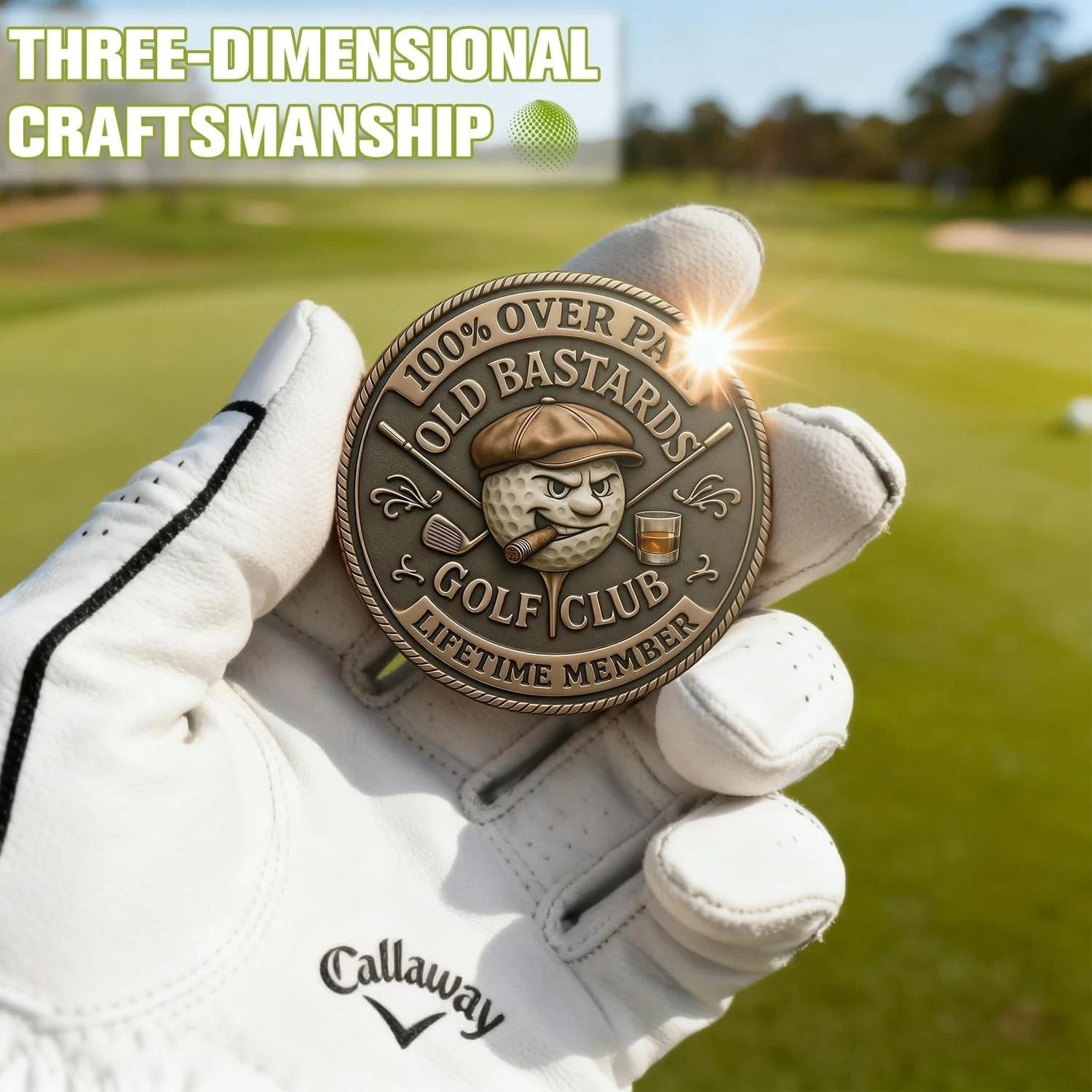 5 Pack Over Par Old Bastards Golf Coin, Golf Challenge Coin for Men with Whiskey