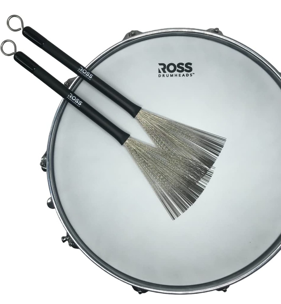 ROSS Percussion Retractable Wire Drum Brushes Adjustable Spread Jazz Acoustic...