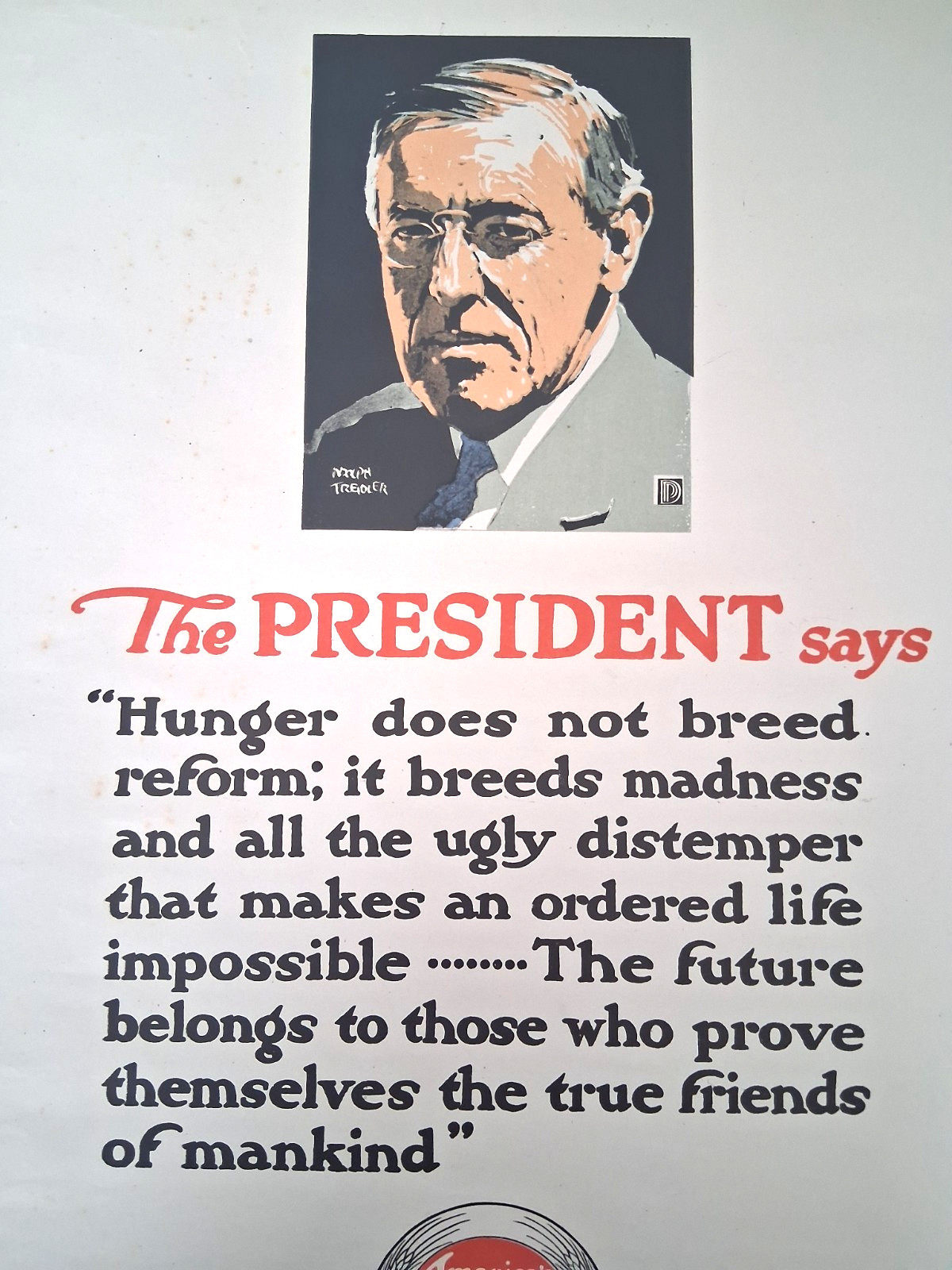 Original WWI U.S. Food Admin Poster Adolph Treidler Woodrow Wilson ~20” X 30”