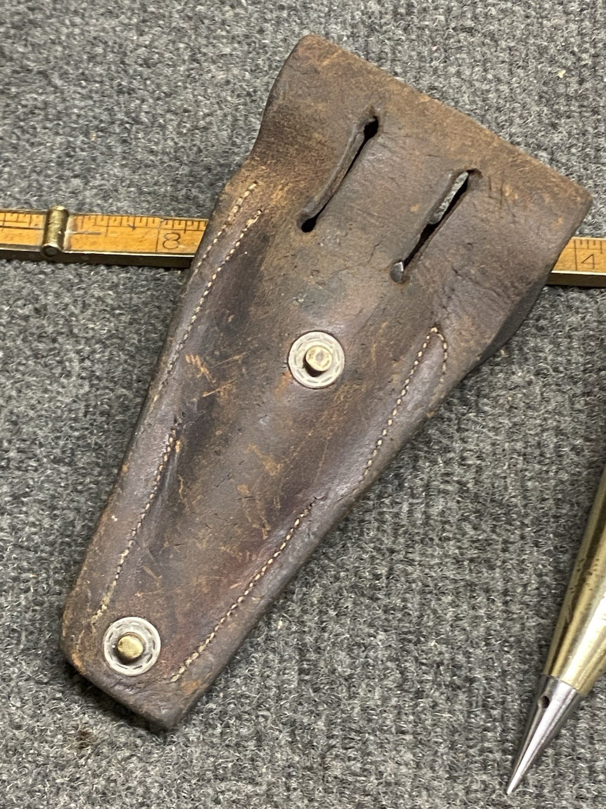 Vintage Bell System 18 Oz Brass Plumb Bob With Leather Sheath And Steel Tip USA