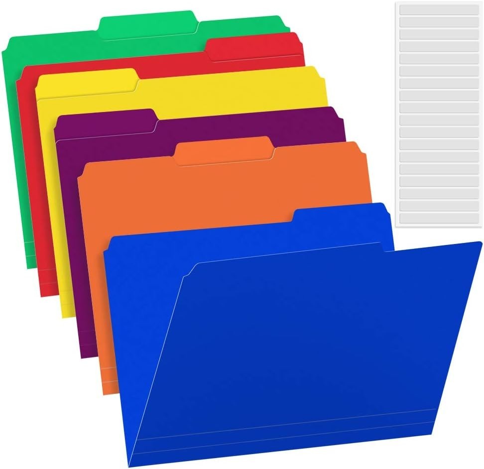 6 Assorted Plastic File Folders with Erasable Tabs - Perfect for Organization