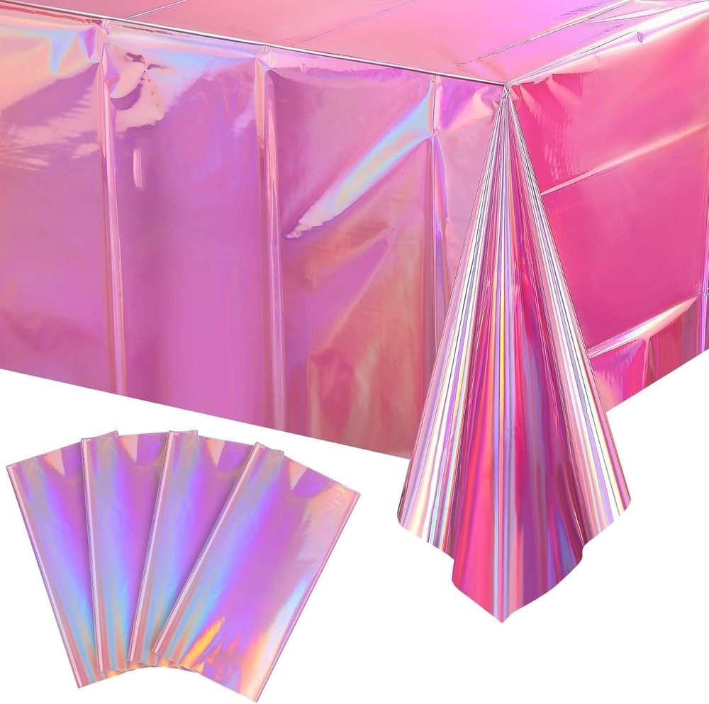 4 Pack Iridescence Plastic Tablecloths Shiny Disposable Laser Rectangle Table