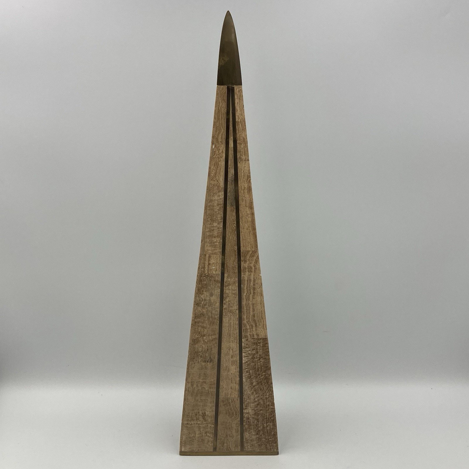 Vintage Mid-Century Modern Rare Robert Marcius Stone Brass Obelisk 16” Additus