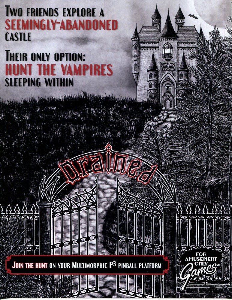 Drained Multimorphic P3 Pinball Flyer / Brochure / Ad Mint