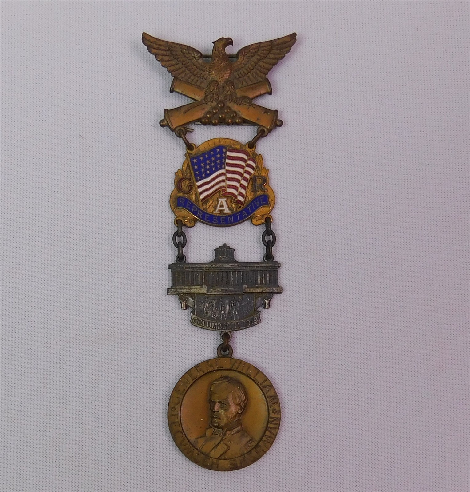 1919 GAR 53rd NATIONAL ENCAMPMENT Columbus OH REPRESENTATIVE Badge Medal Sherman