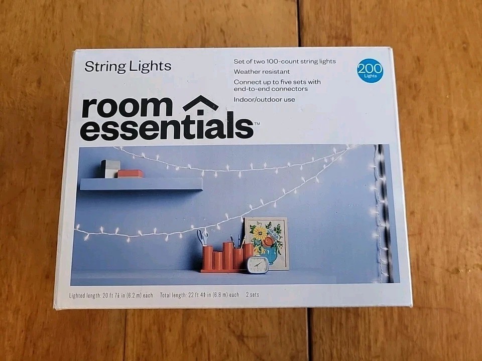 String Lights White Wire Clear Bulbs 200 Lights - Room Essentials X 3