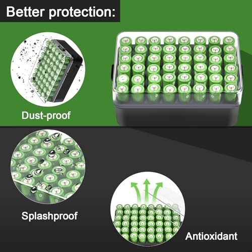 Battery Organizer Storage Case, Battery Vault Box Container for Large Black