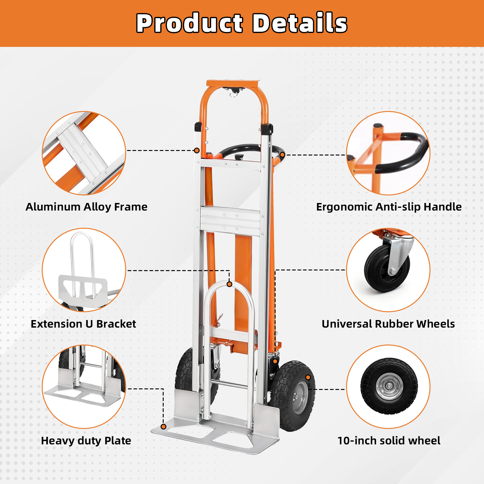 Aluminum Convertible Hand Truck 4-in-1000 Lbs Capacity Heavy Duty Dolly Cart