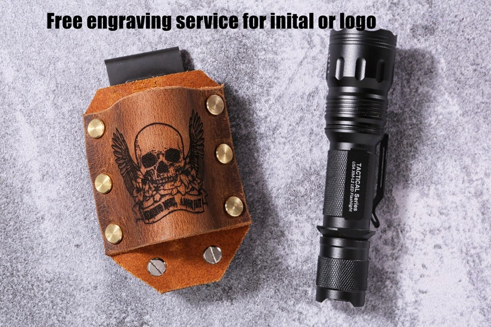 Personalized leather flashlight holster rustic leather flashlight belt holder