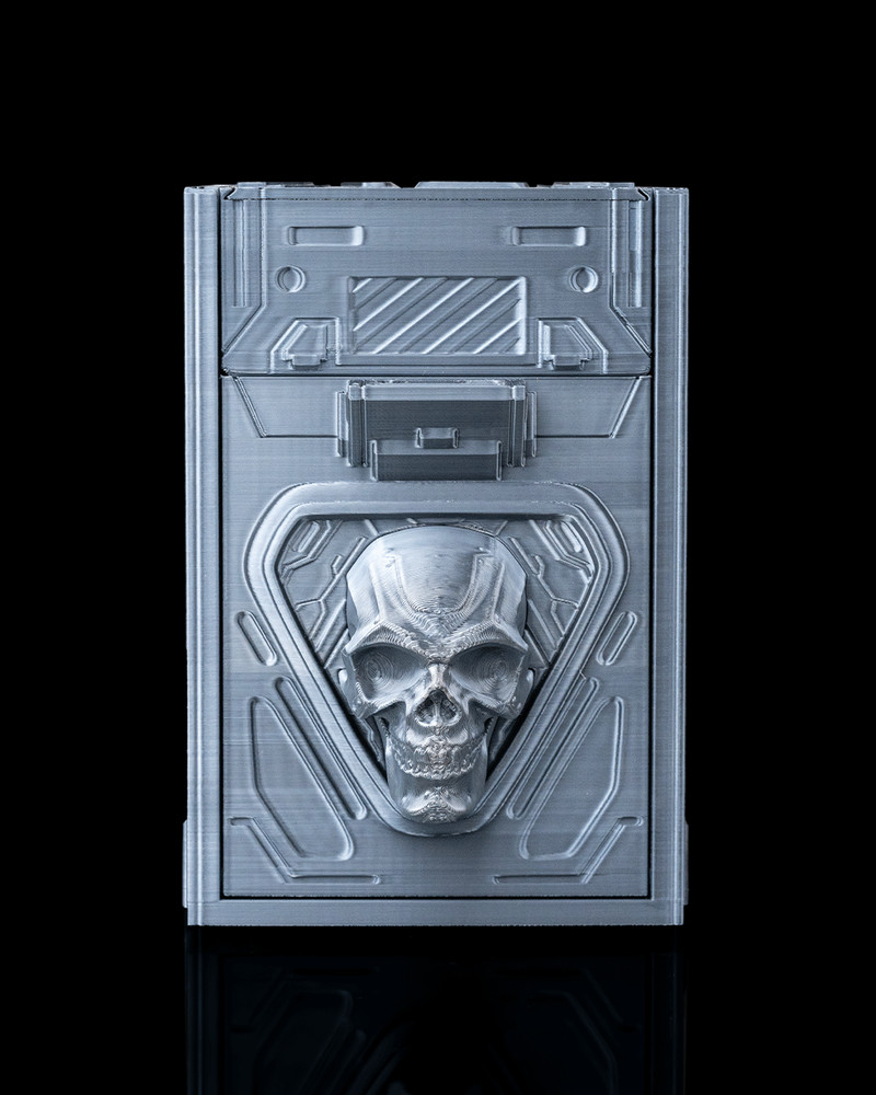 Core Decay Deck Box – 3D Printed Sci-Fi Skull Card Storage | Futuristic TCG Box