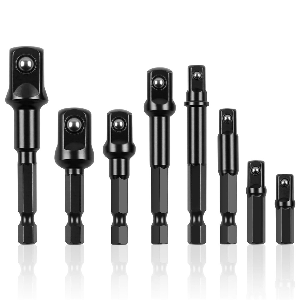 8PCS Drill Socket Adapter Set 1/4 3/8 1/2 Hex Shank Impact Socket Extension