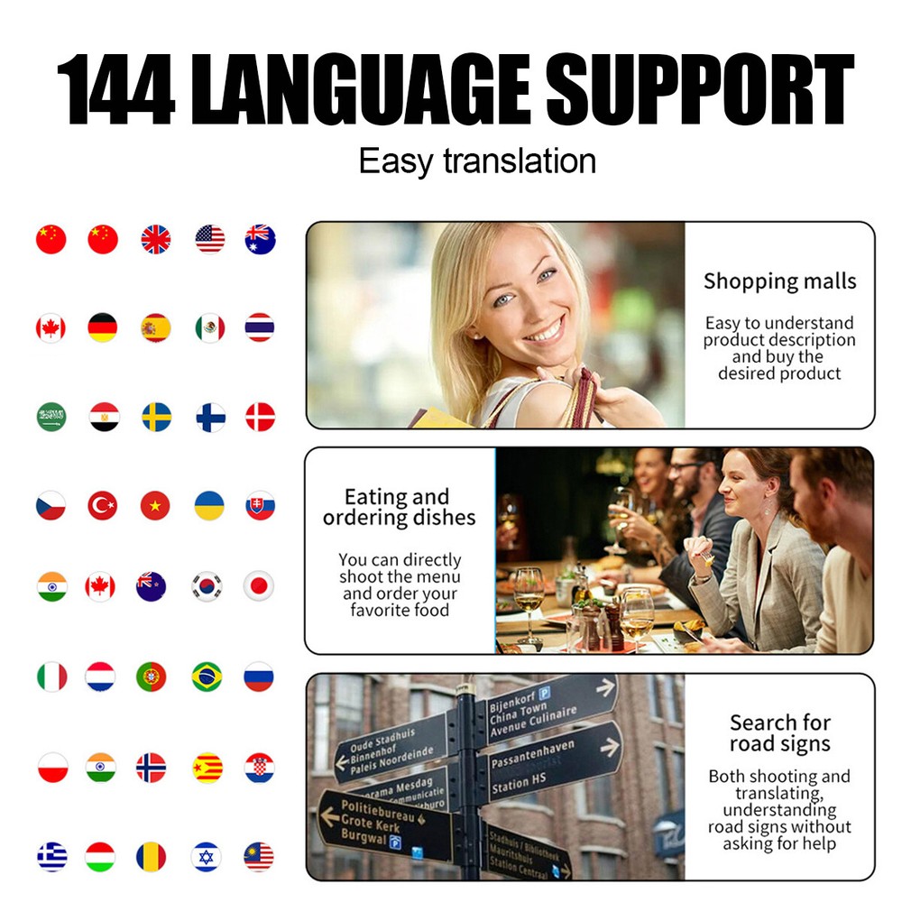 144 Language Translator Earbuds Wireless Bluetooth Two Way Translator Device BK