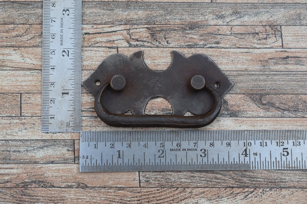 6pc Vintage Handmade Iron Door Gate Drawer Tool Box Pull Drop Back Plate Handles