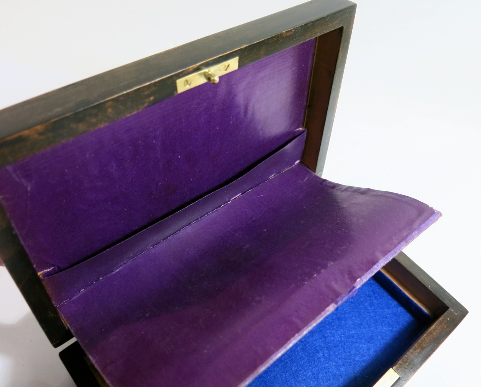 Antique late 1800s Drafting Set in Refinished Wooden Box with Lock and Key