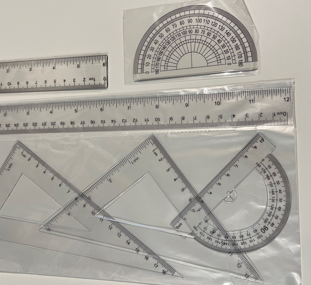 6 Pieces Clear Transparent Plastic Ruler Math Set Geometry Art NEW
