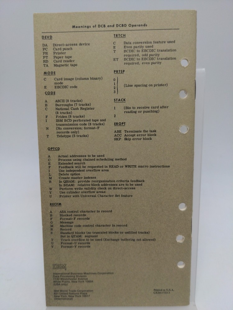 IBM System/360 Command Language Reference Data Booklet 1970s Vintage System360