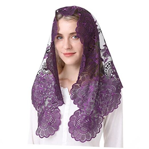 Church Veil for Women - Catholic Latin Mass Veil with Lace Purple&black