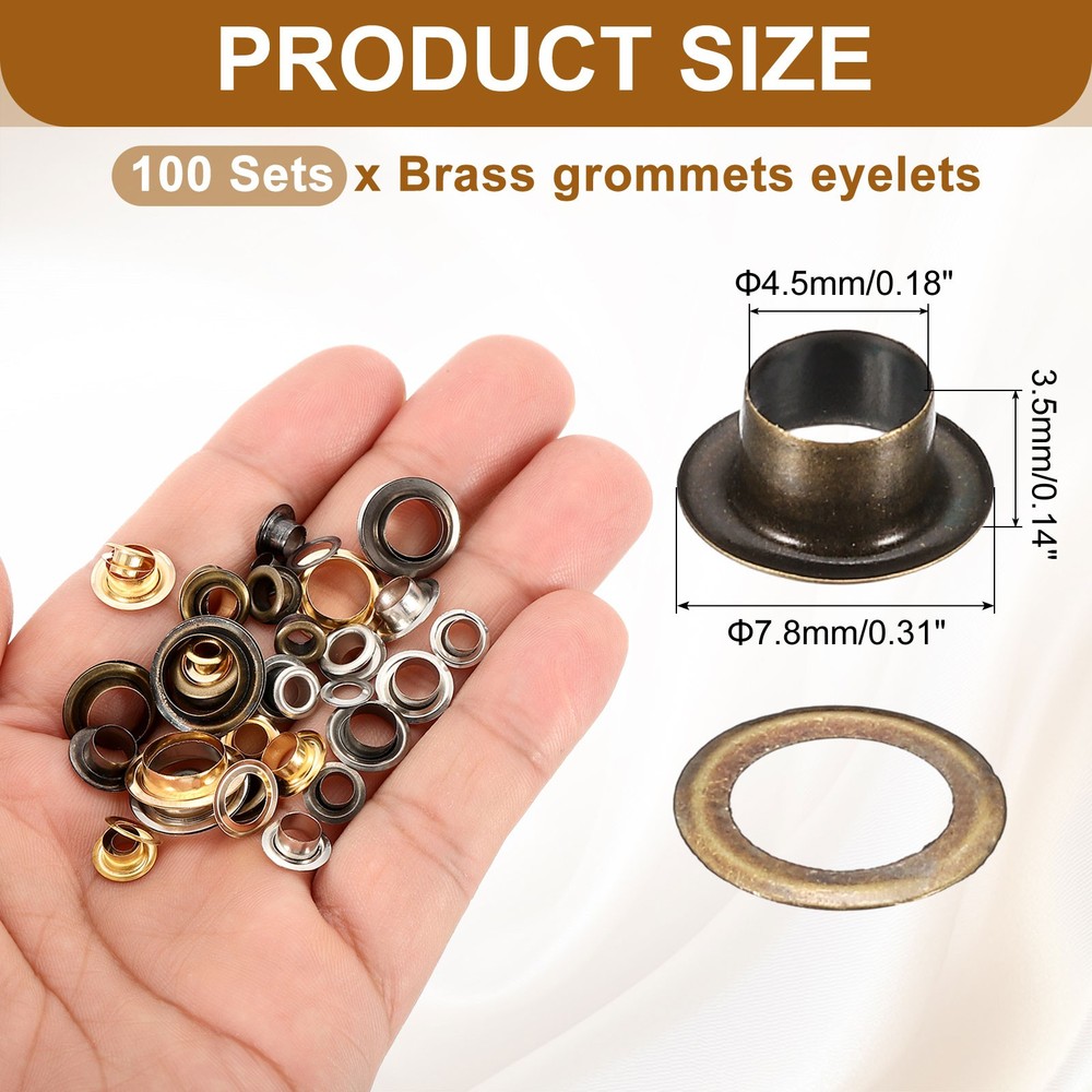 100 Set of 4.5mm Self-Forcing Brass Eyelets, Bronze