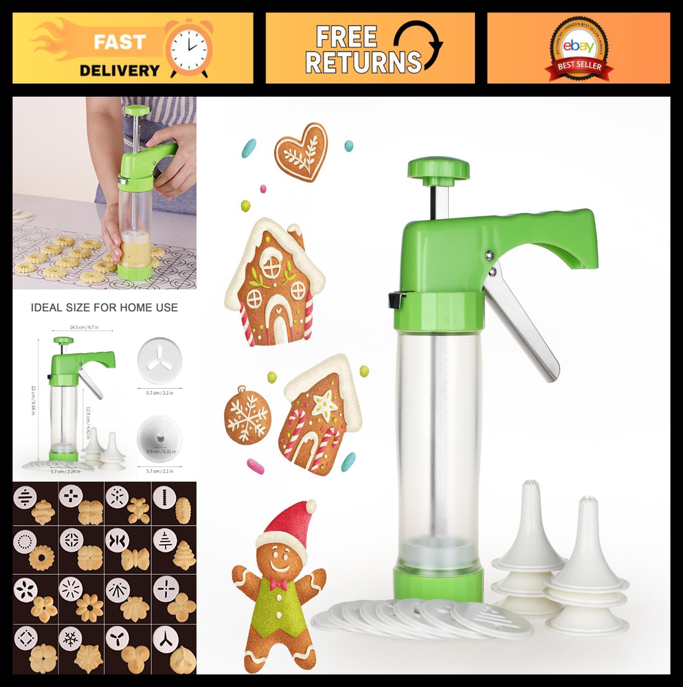 Cookie Press Maker Machine - Icing Gun Kit with 16 Discs & 6 Tips for DIY Baking