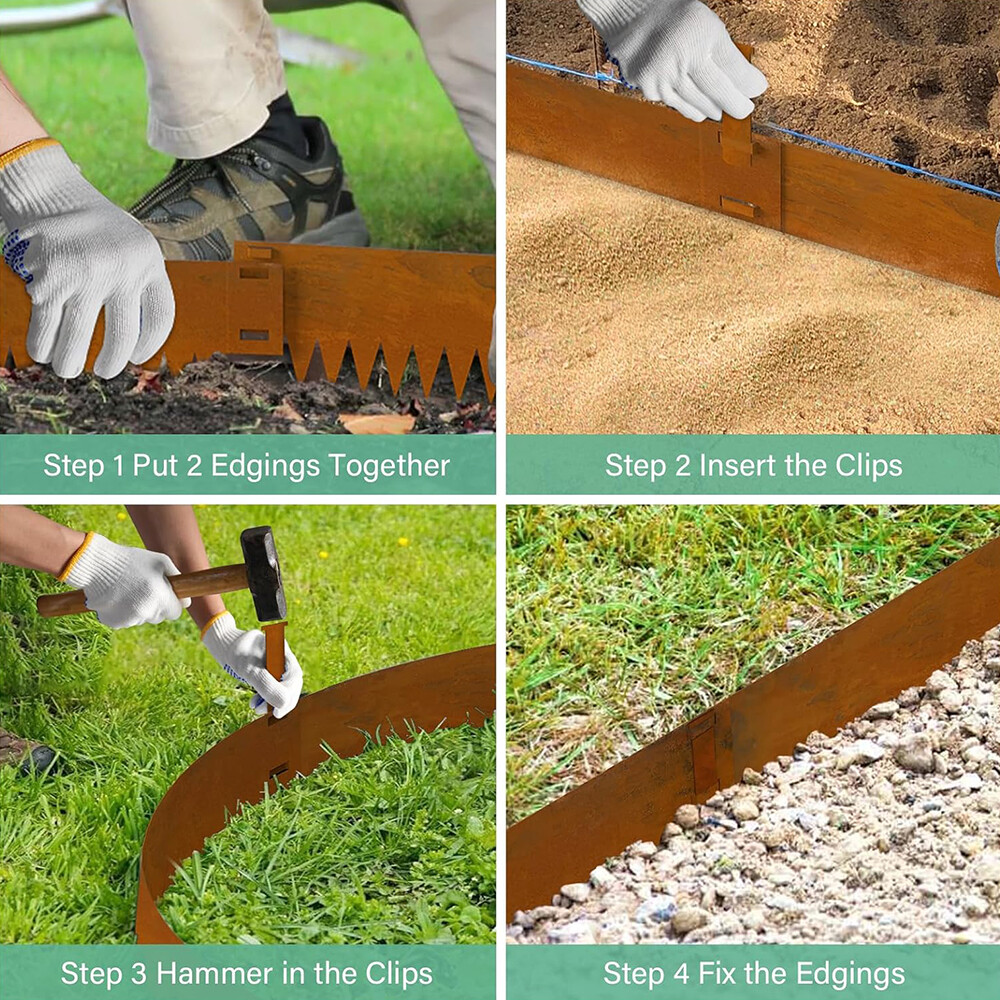 12"Hx40"Lx6 Packs Corten Steel Landscape Edgings Metal Garden Edging Lawn Border