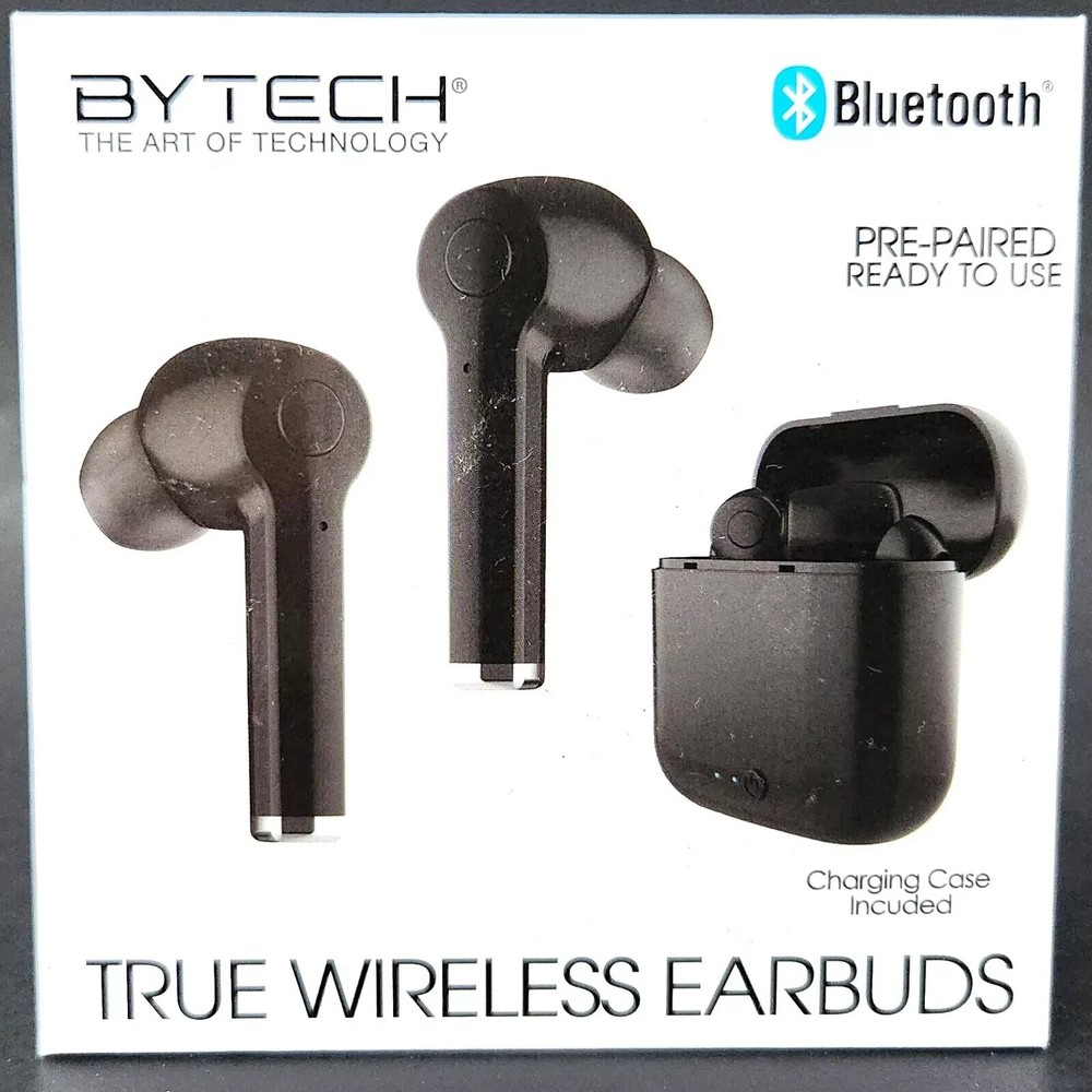 BYTECH True Wireless Bluetooth Earbuds Pods Headphones w/ Charging Case (Black)