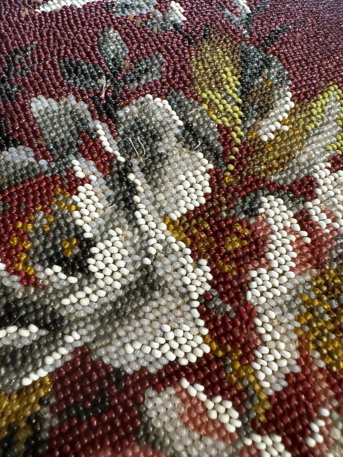 Victorian UK Embroidered & Beaded 13” Chair Seat Cushion w/ Purple Velvet Bottom