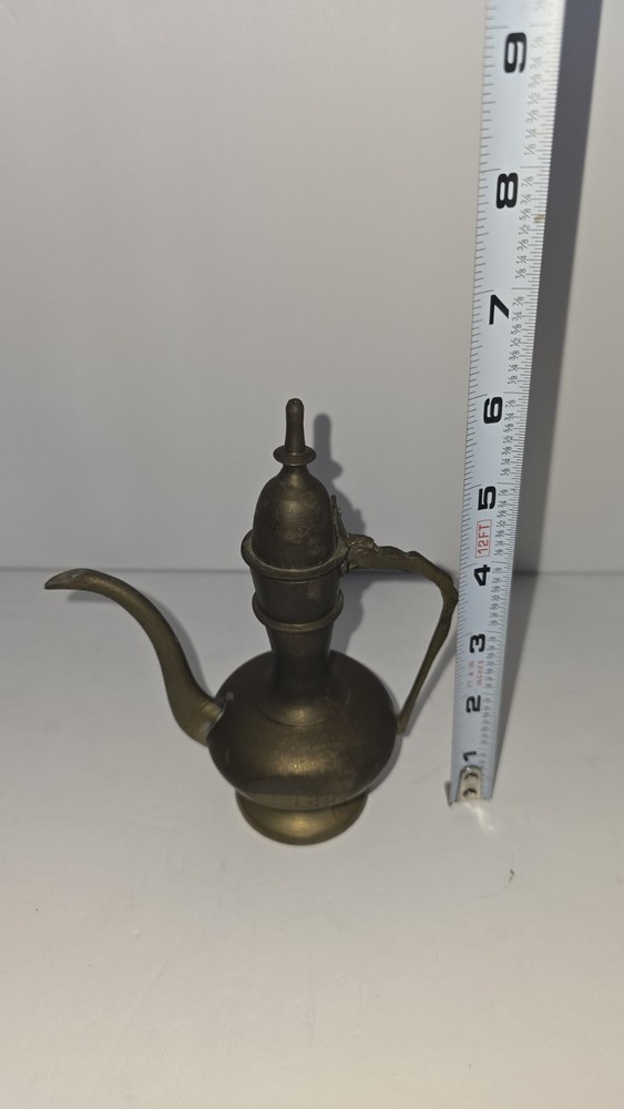 Vintage Hand-Etched Solid Brass Lidded Middle Eastern Ewer Lamp