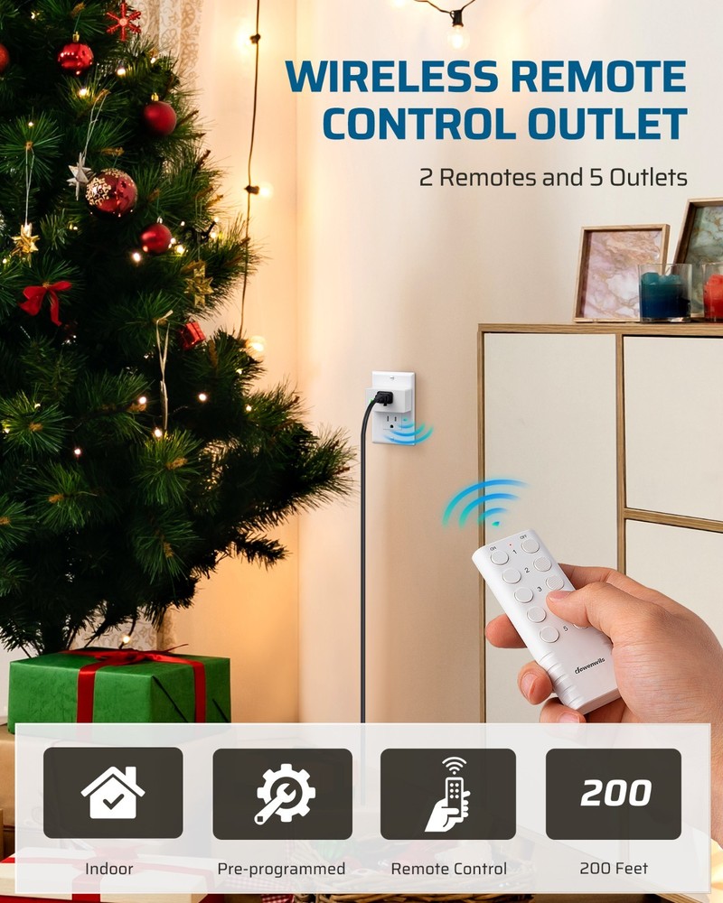 DEWENWILS Remote Control Outlet, Remote Control Outlet Plug 200FT Range,15A/1800