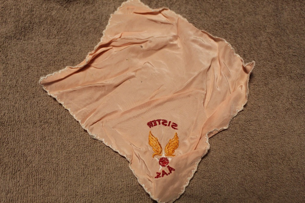 Original WW2 U.S. AAF "Sister" Pink Silk Gift Hankie/Napkin