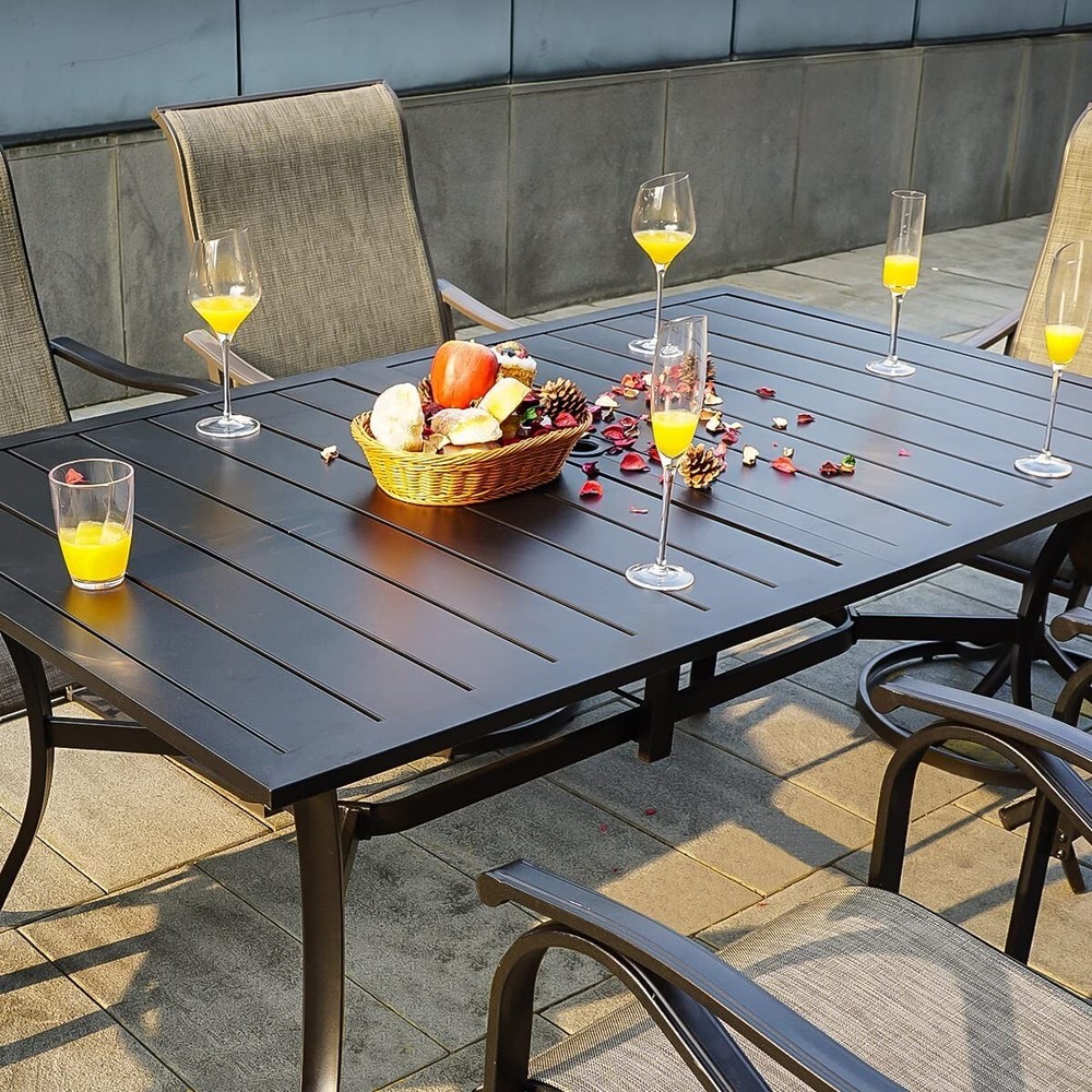 59inch Outdoor Dining Table Metal Rectangular Patio Dining Table w/Umbrella Hole