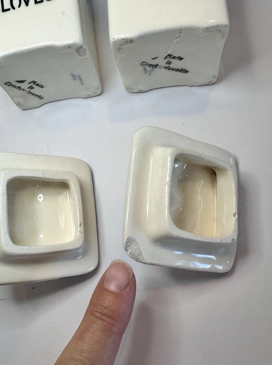 4 Blue and white Czechoslovakian spice canisters vintage