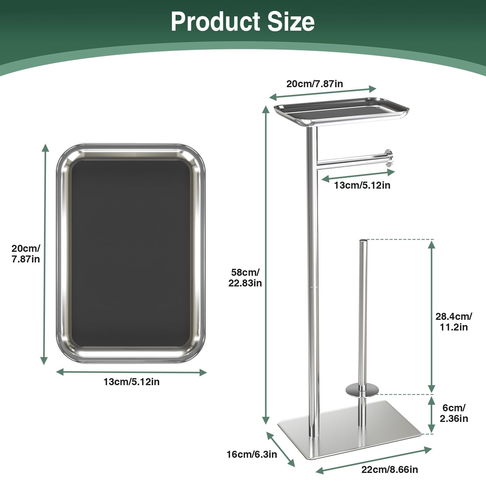 Toilet Paper Holder Stand with Top Shelf, Freestanding for 4 Reserve Rolls New