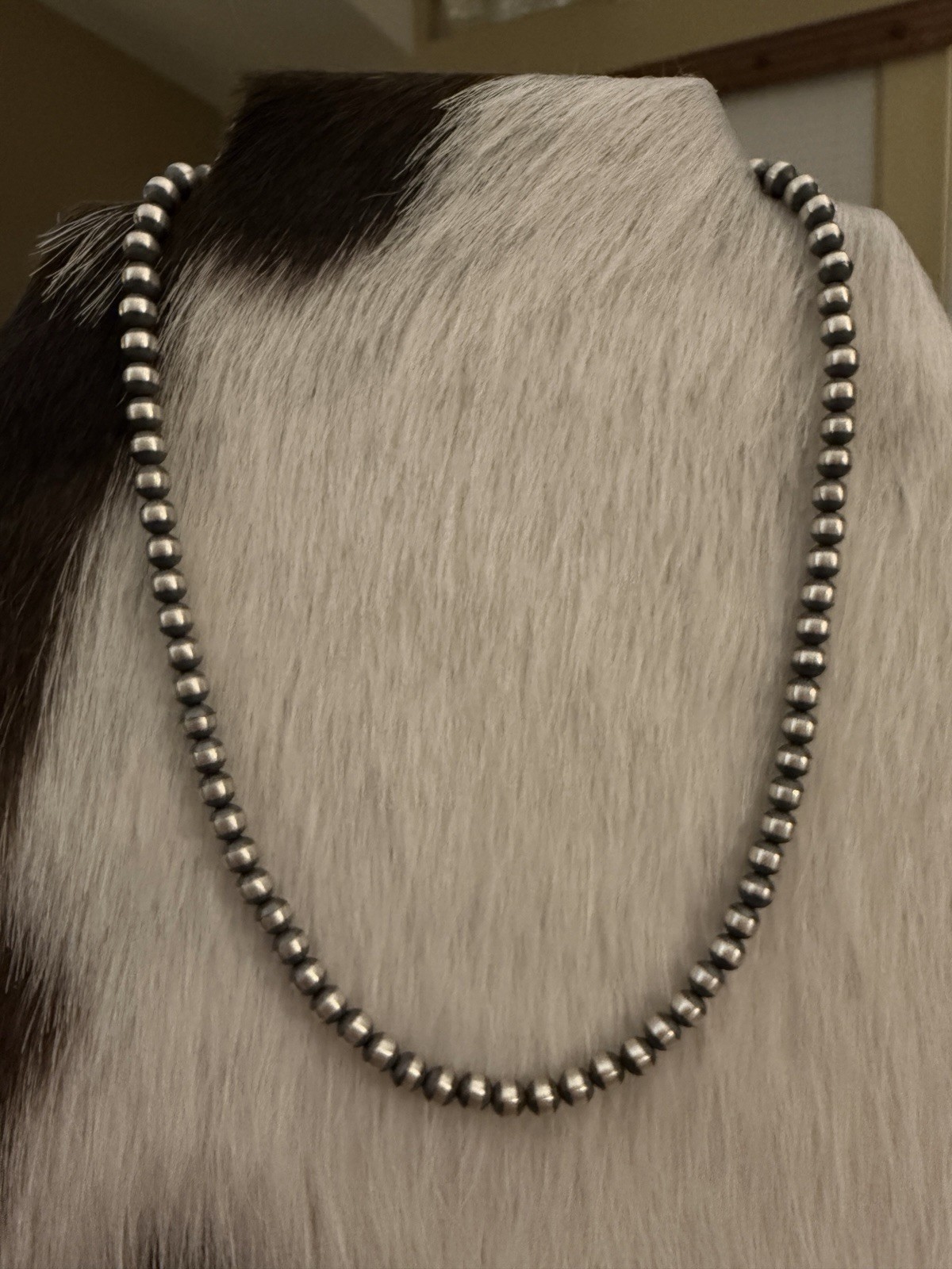 16” 5mm Navajo Desert Pearls / Beads Sterling Silver Necklace USA Unisex 12.1 Gm