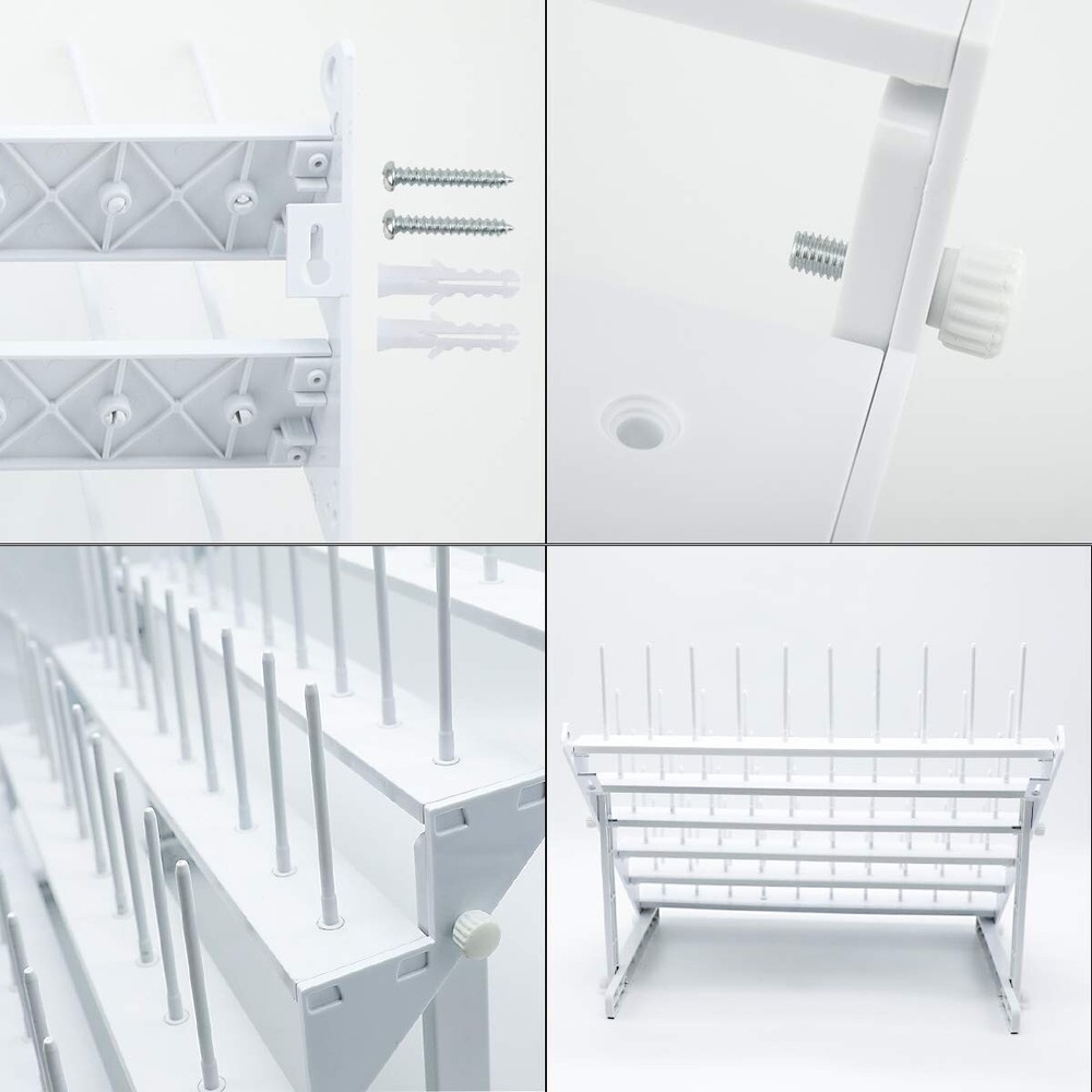 Thread Rack for 60 Spools,Bright White Plastic Large Thread Holder with Long Peg