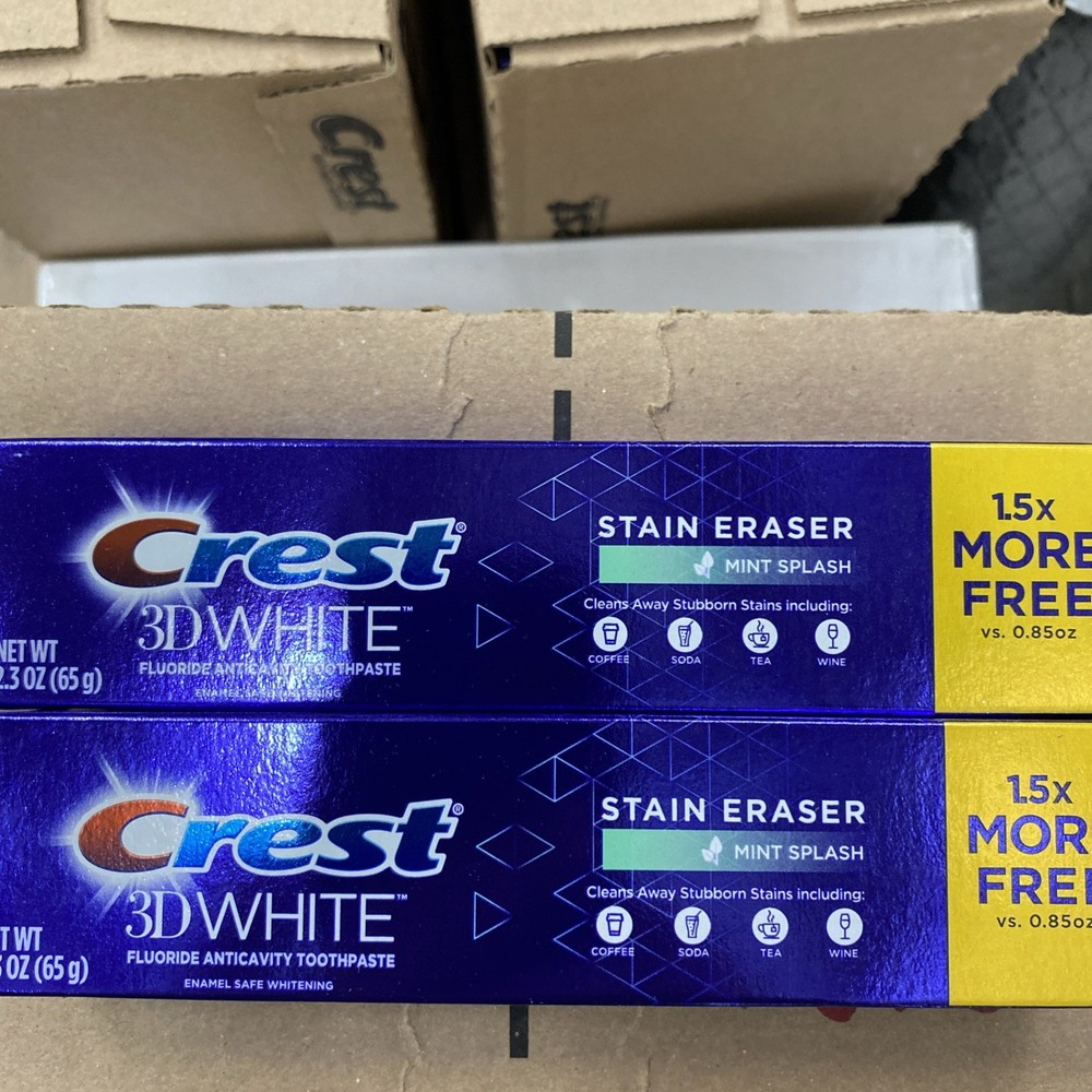 2 Pack - Crest 3D White Stain Eraser Mint Splash Fluoride Toothpaste 2.3oz