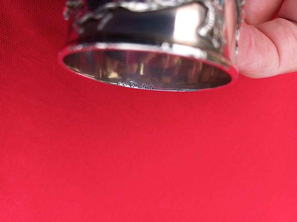Solid silver Chinese dragon napkin ring with hallmarks